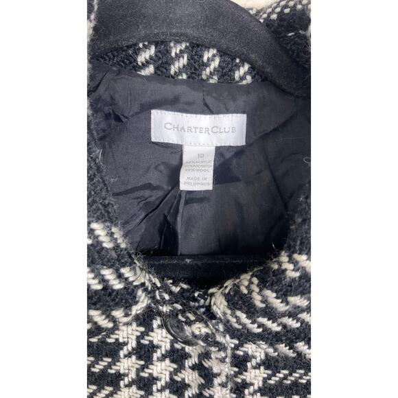 Women's Charter Club Black and White Tweed Button Up Coat Size 10 - Picture 4 of 4